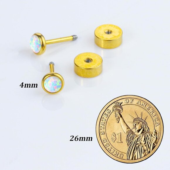 Opal Stud Earrings, 4 mm 14k Gold Stud Earrings Small Real Opal Earrings for Gir - Picture 6 of 8